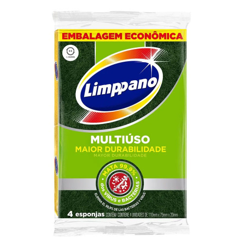 Esponja de Limpeza Multiuso Abrasiva Limppano 4 Unidades